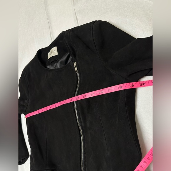 Sandro Paris Jacket Women’s Small 1 Suede Goat Leather Black Asymmetrical Zip🐝 - Picture 3 of 10